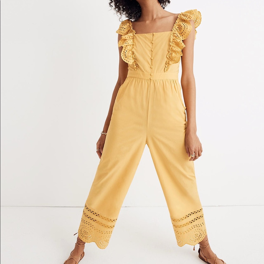 Madewell eyelet frill-strap jumpsuit NWT